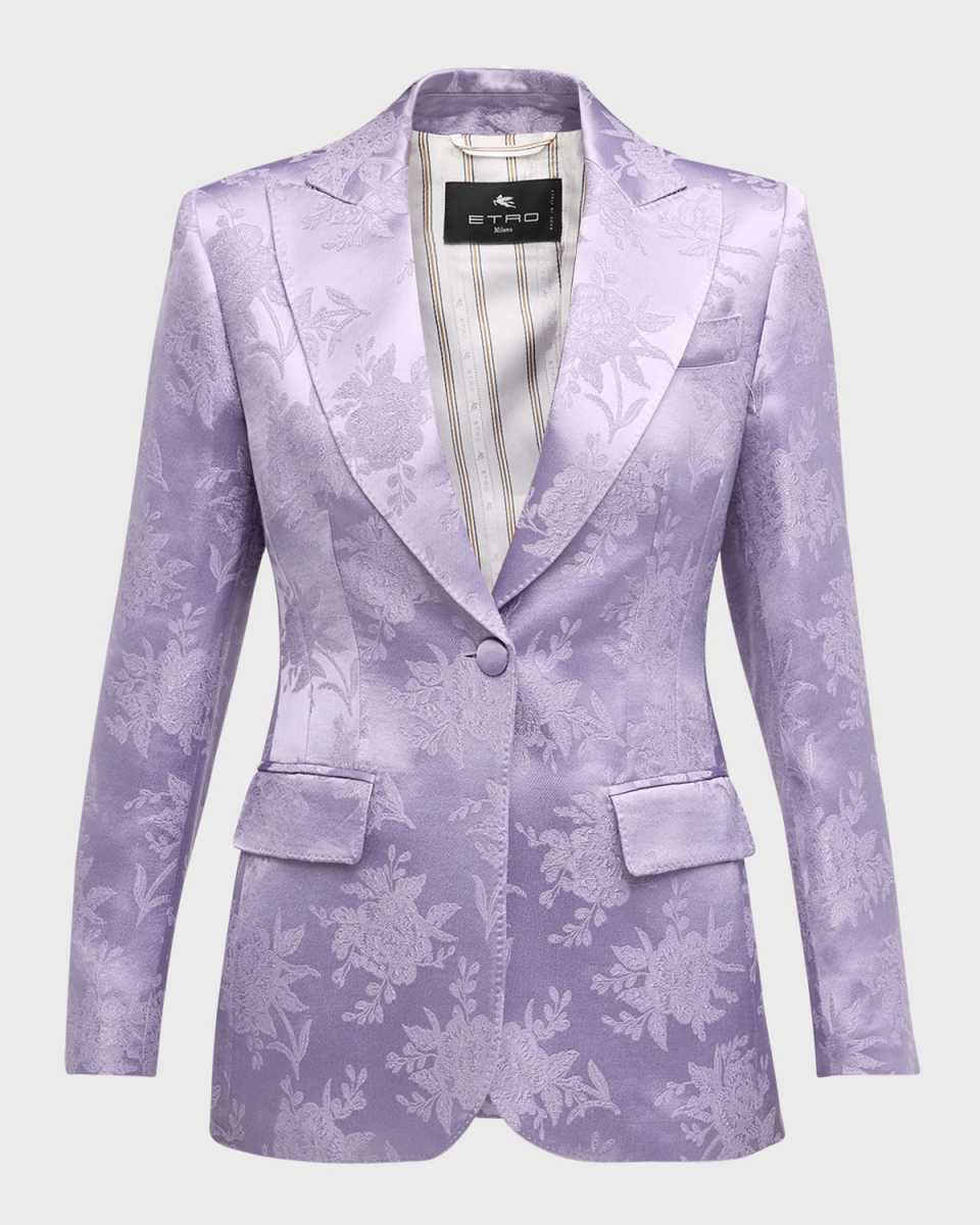 Fluid Floral Brocade Single-Breasted Blazer Jacket